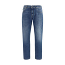 Blue Cotton Straight-Leg Jeans