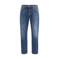 Blue Cotton Straight-Leg Jeans