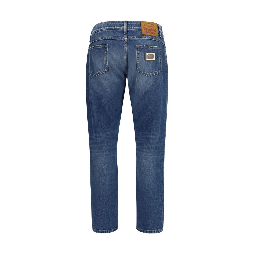 Blue Cotton Straight-Leg Jeans