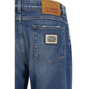 Blue Cotton Straight-Leg Jeans
