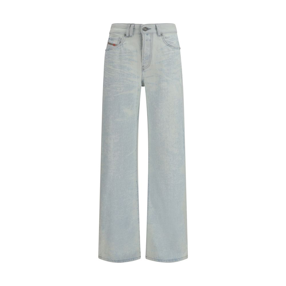 Blue Cotton Straight-Leg Jeans