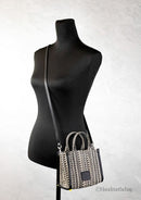 Marc Jacobs The Monogram Beige Mini Tote Woven Jacquard Canvas Crossbody Handbag