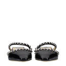 Black Leather Flat Sandals
