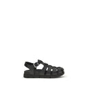 Black Calf Leather Bos Taurus Flat Sandals