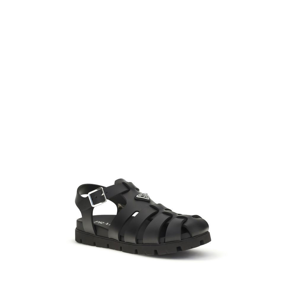 Black Calf Leather Bos Taurus Flat Sandals