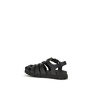 Black Calf Leather Bos Taurus Flat Sandals