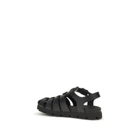 Black Calf Leather Bos Taurus Flat Sandals