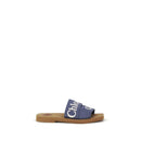 Blue Cotton Flat Sandals