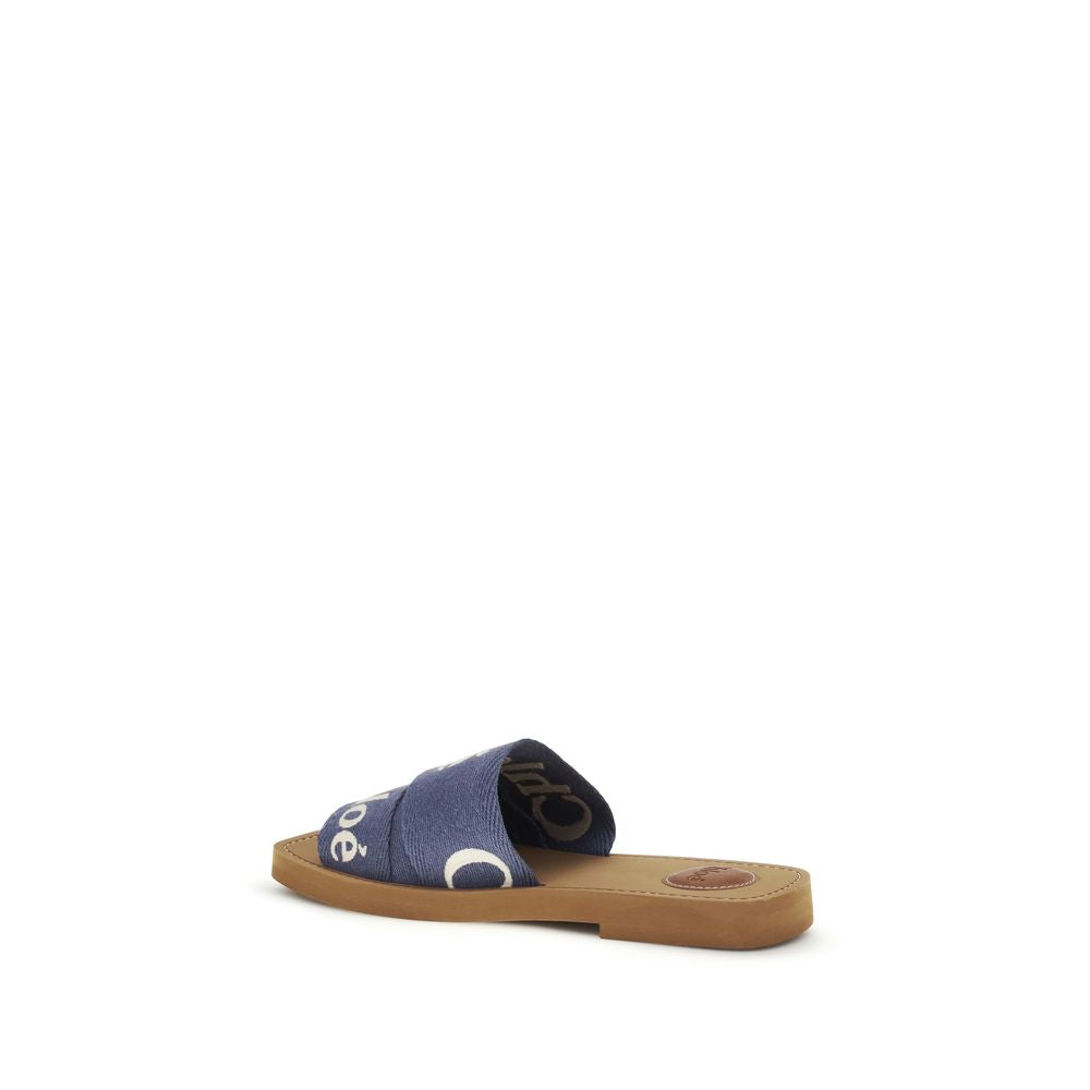 Blue Cotton Flat Sandals