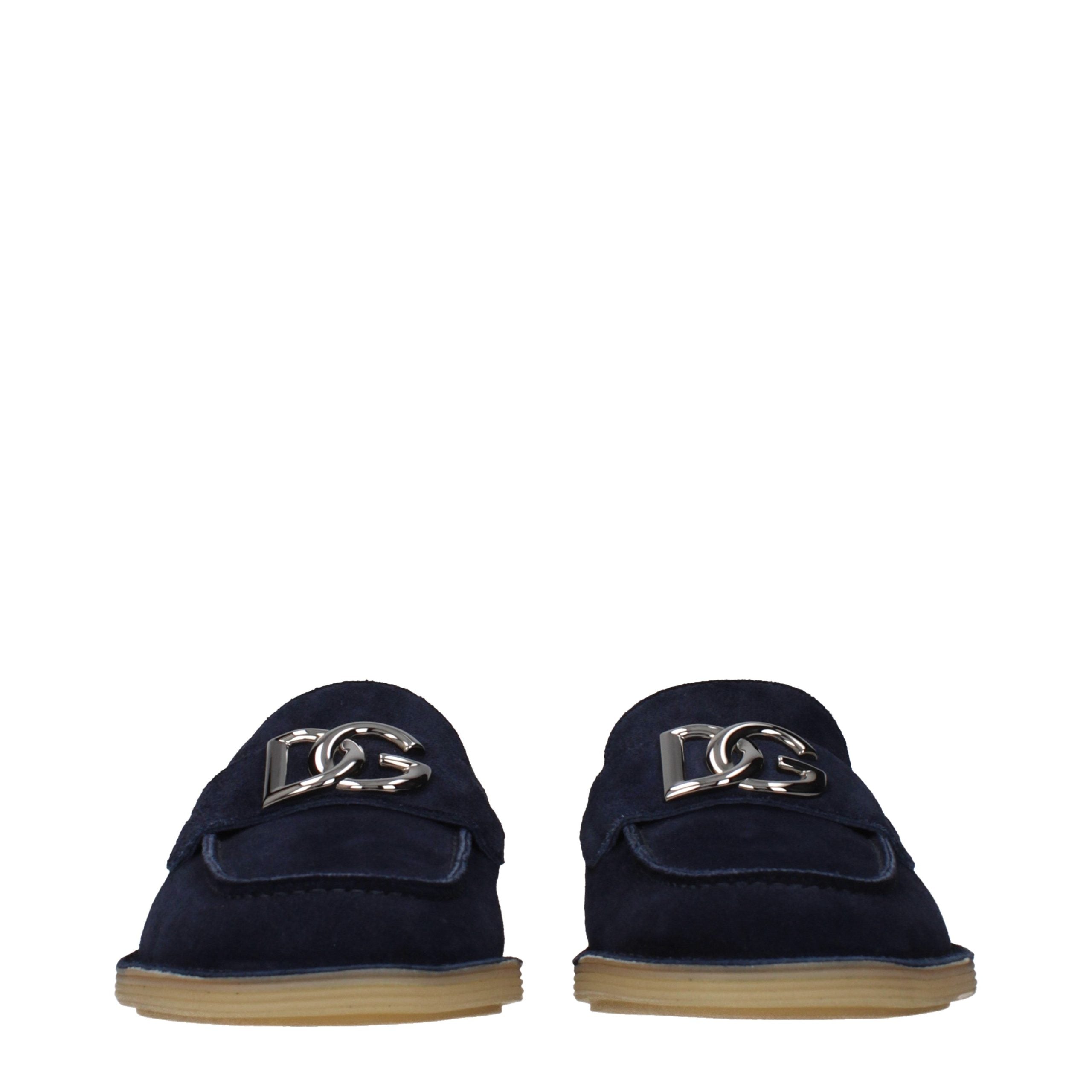 Blue Leather Slip-On Loafers