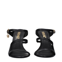 Black Leather Stiletto Heel Sandals