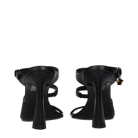 Black Leather Stiletto Heel Sandals