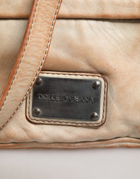 Beige Vintage Leather Logo Plaque Shoulder Borse Men Bag
