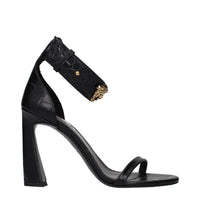 Black Leather Stiletto Heel Sandals
