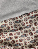Gray Cotton V-neck Owl Silk Scarf Top T-shirt