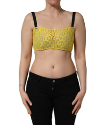 Yellow Black Leopard Faux Leather Bra Top