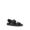 Black Calf Leather Bos Taurus Flat Sandals