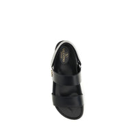 Black Calf Leather Bos Taurus Flat Sandals