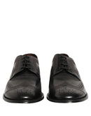 Black Embroidered Leather Derby Dress Shoes