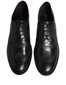 Black Embroidered Leather Derby Dress Shoes