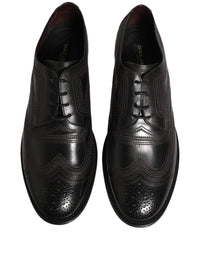 Black Embroidered Leather Derby Dress Shoes