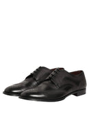 Black Embroidered Leather Derby Dress Shoes