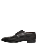 Black Embroidered Leather Derby Dress Shoes
