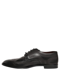 Black Embroidered Leather Derby Dress Shoes