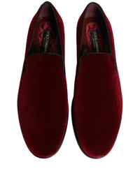 Maroon Velvet Slip On Men Dress Loafers Shoes