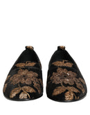 Black Floral Jacquard Dress Loafers Shoes