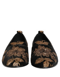 Black Floral Jacquard Dress Loafers Shoes