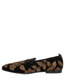 Black Floral Jacquard Dress Loafers Shoes