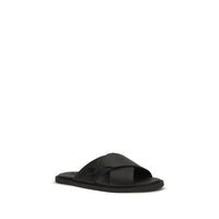 Black Calf Leather Bos Taurus Flat Sandals