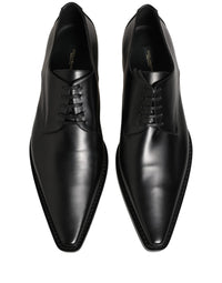 Black Leather Lace Up Derby Dress Shoes