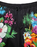 Black Cotton Tropical Floral Bermuda Shorts