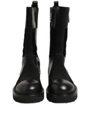 Black Patchwork Leather Mid Calf Boots Shoes
