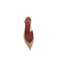 Beige Calf Leather Bos Taurus Mid Heel Pumps