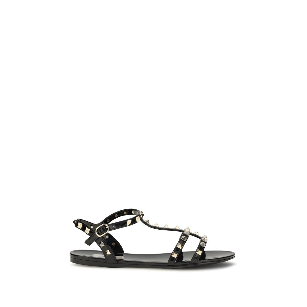 Black Rubber Flat Sandals
