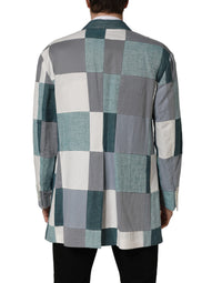 Multicolor Patchwork Linen Double Breasted Jacket