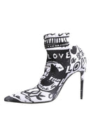 White Graffiti Stretch Ankle Boots Shoes
