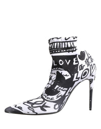 White Graffiti Stretch Ankle Boots Shoes
