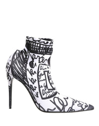 White Graffiti Stretch Ankle Boots Shoes