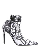White Graffiti Stretch Ankle Boots Shoes