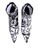 White Graffiti Stretch Ankle Boots Shoes