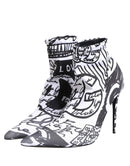 White Graffiti Stretch Ankle Boots Shoes