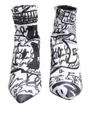 White Graffiti Stretch Ankle Boots Shoes
