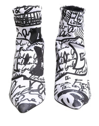 White Graffiti Stretch Ankle Boots Shoes