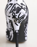 White Graffiti Stretch Ankle Boots Shoes