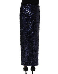 Blue Sequin High Waist PencilCut Midi Skirt