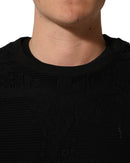 Black Cotton Floral Lace Crew Neck T-shirt